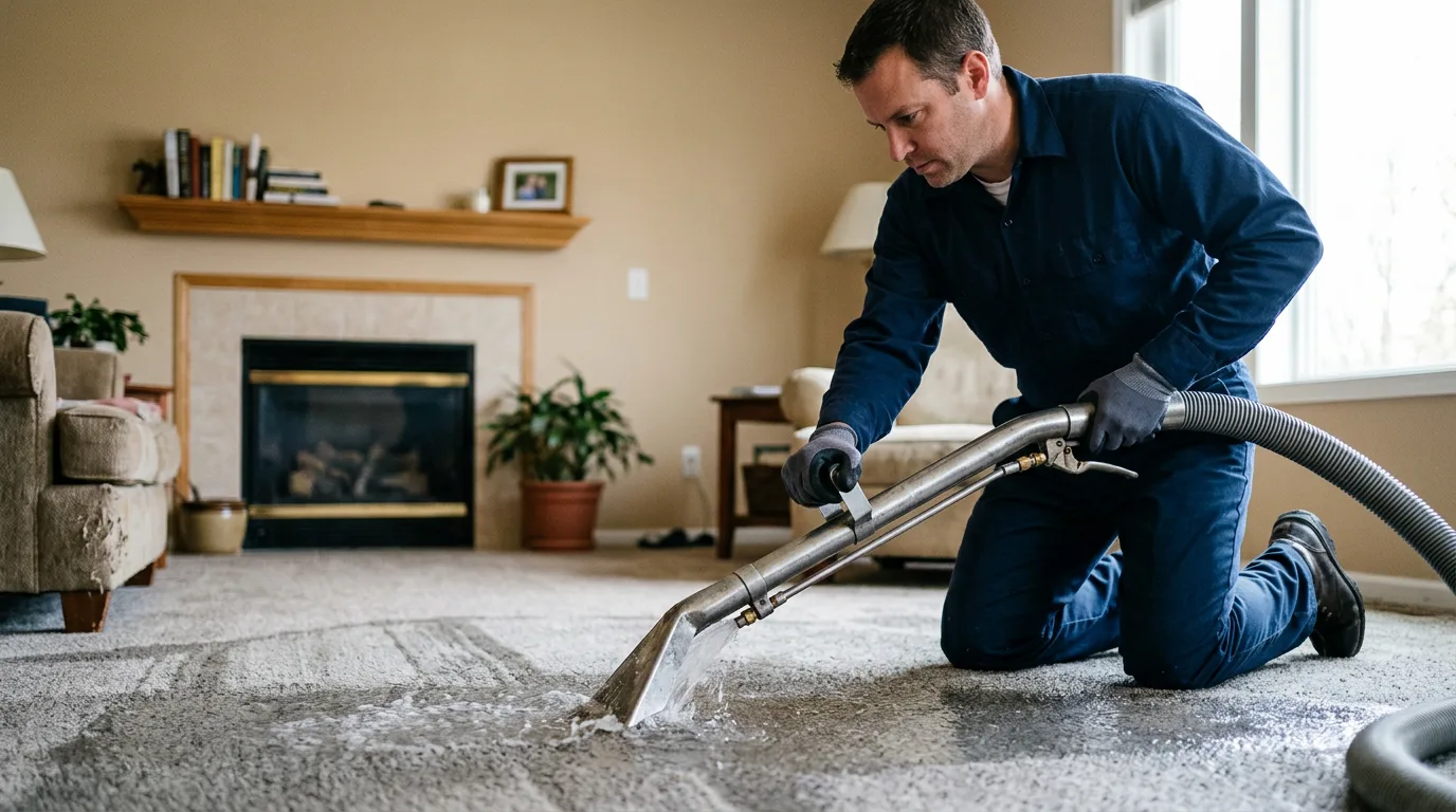 Water damage restoration technician working near Du Quoin, IL